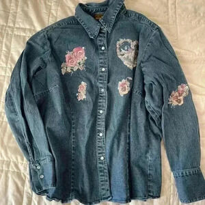 Carlson long sleeve button up denim floral shirt XXL‎